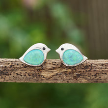 Load image into Gallery viewer, Sterling Silver Green Opal Birdie Studs