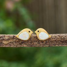 Load image into Gallery viewer, Gold Sterling Silver White Opal Birdie Studs