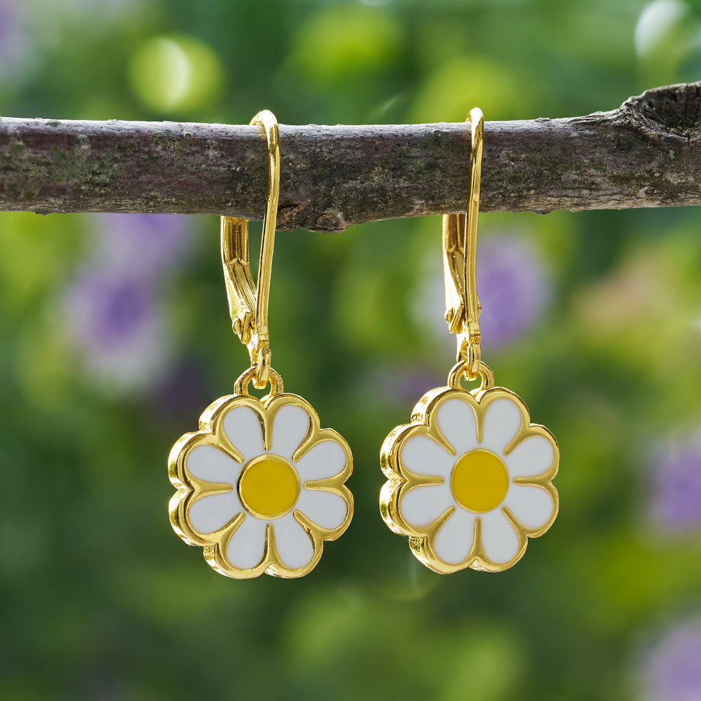 Gold Double-Sided Daisy Leverback Earrings