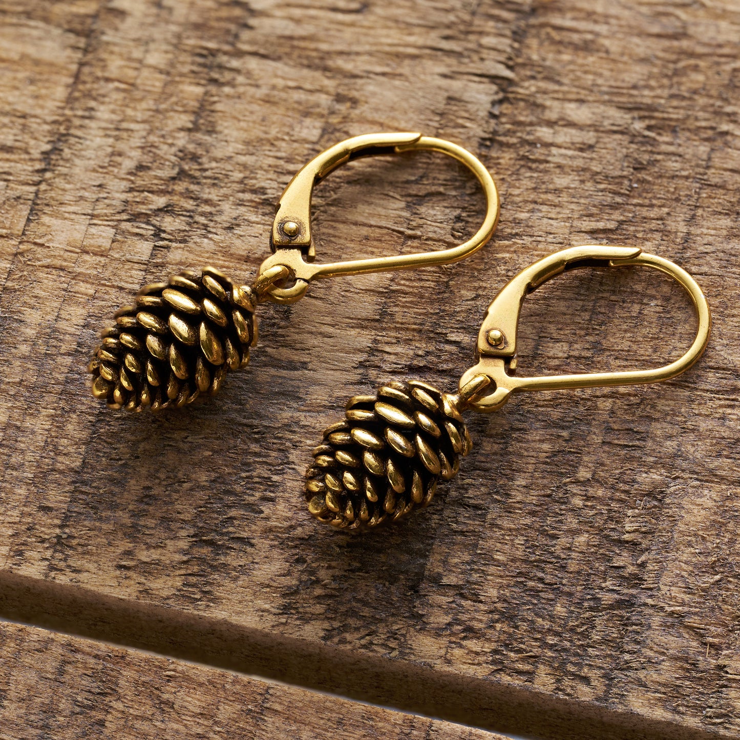 Vintage Gold Leverback Pine Cone Earrings