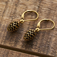 Load image into Gallery viewer, Vintage Gold Leverback Pine Cone Earrings