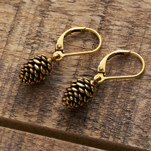 Vintage Gold Leverback Pine Cone Earrings