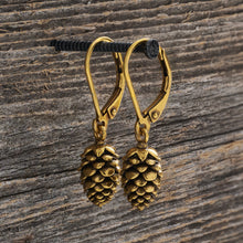 Load image into Gallery viewer, Vintage Gold Leverback Pine Cone Earrings
