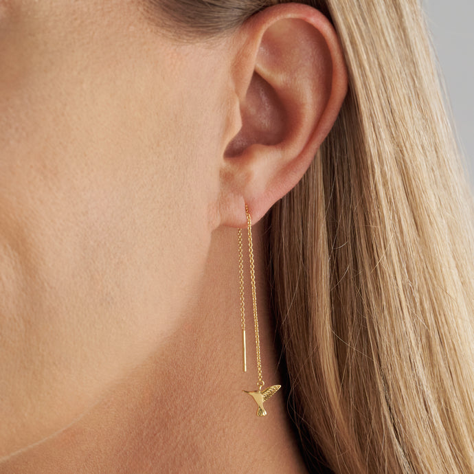 Gold Sterling Silver Hummingbird Threader Earrings