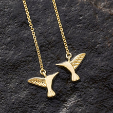 Load image into Gallery viewer, Gold Sterling Silver Hummingbird Threader Earrings