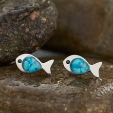 Load image into Gallery viewer, Sterling Silver Sand Fishie Studs - Blue Turquoise