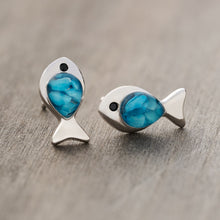 Load image into Gallery viewer, Sterling Silver Sand Fishie Studs - Blue Turquoise