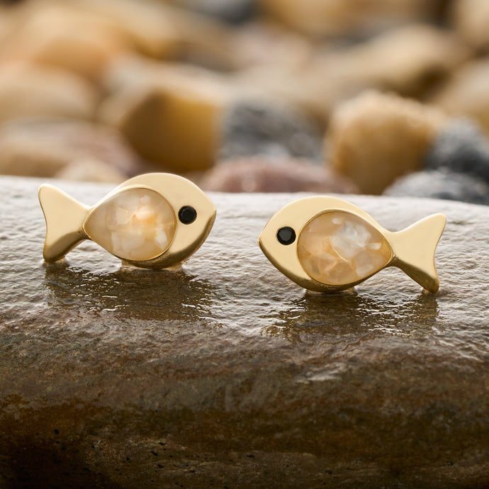 Gold Sterling Silver Sand Fishie Studs - Mother of Pearl