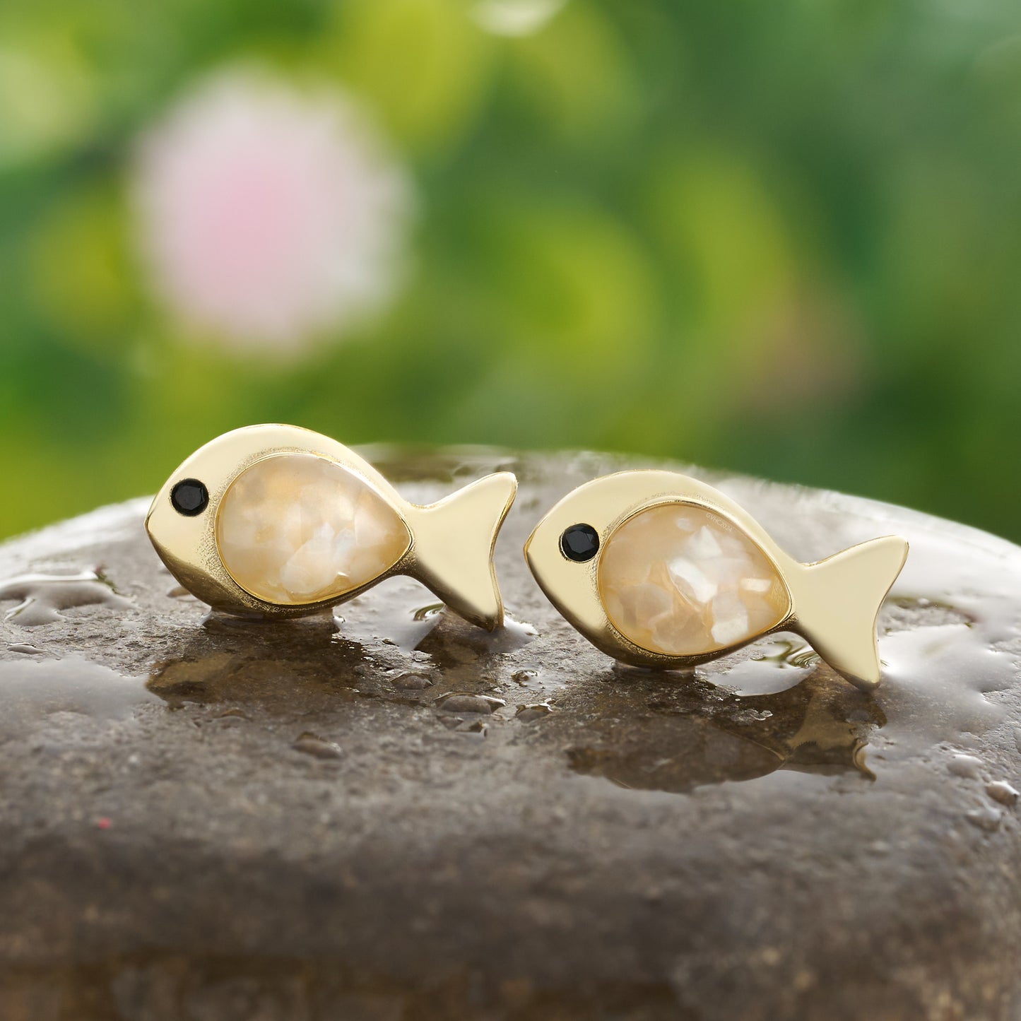Gold Sterling Silver Sand Fishie Studs - Mother of Pearl