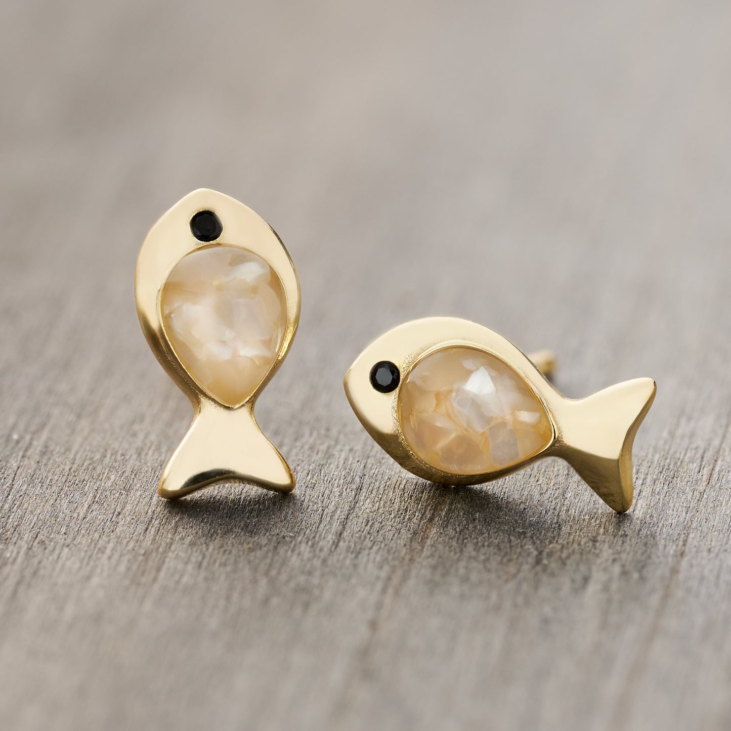 Gold Sterling Silver Sand Fishie Studs - Mother of Pearl
