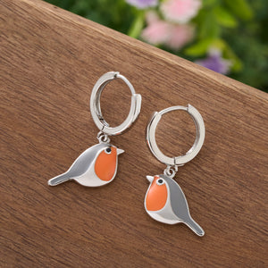 Little Orange Robin Hoop Earrings