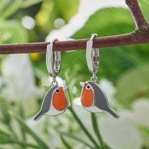 Little Orange Robin Hoop Earrings