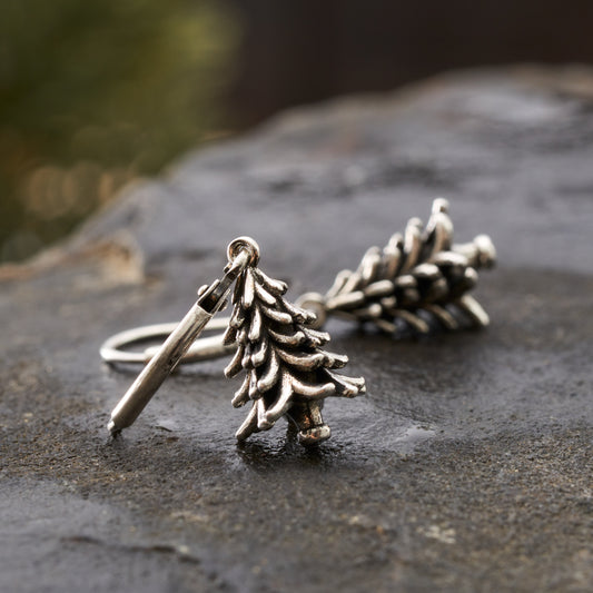 Vintage 3D Pine Tree Earrings