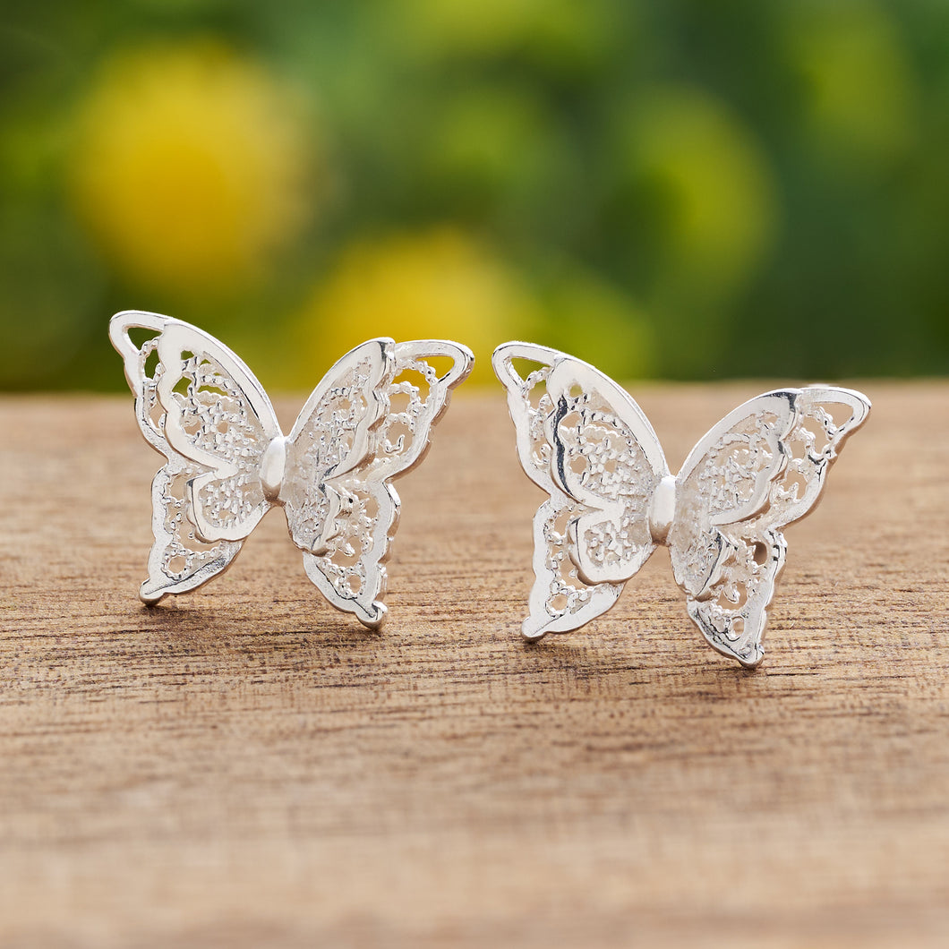 Sterling Silver Layered Butterfly Studs