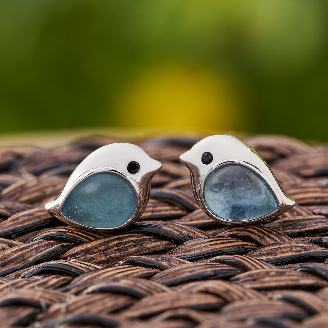 Sterling Silver Aquamarine Gemstone Birdie Studs