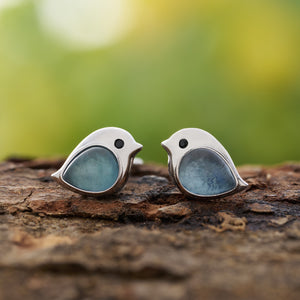 Sterling Silver Aquamarine Gemstone Birdie Studs