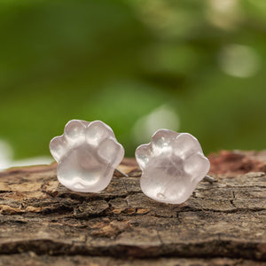 Carved Rose Quartz Paw Studs