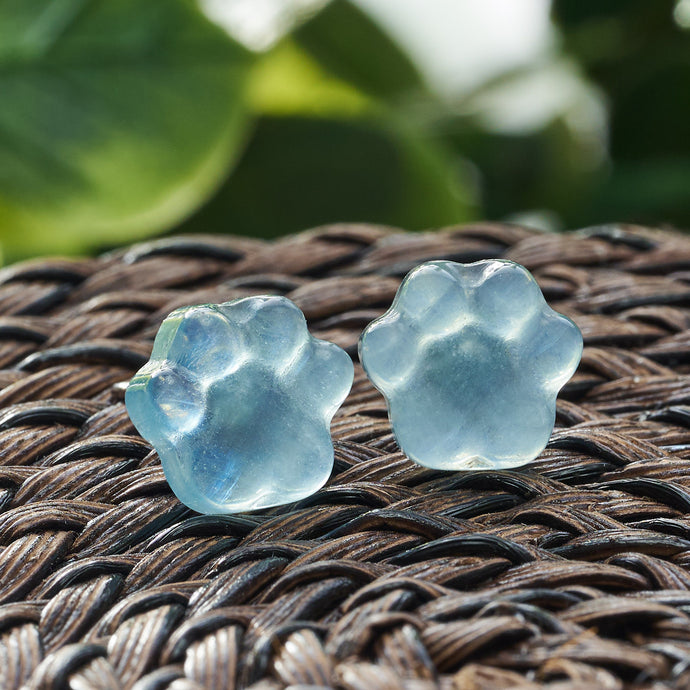 Carved Aquamarine Paw Studs