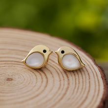 Load image into Gallery viewer, Gold Sterling Silver Mother of Pearl Gemstone Birdie Studs