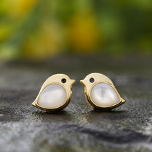 Load image into Gallery viewer, Gold Sterling Silver Mother of Pearl Gemstone Birdie Studs