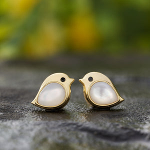 Gold Sterling Silver Mother of Pearl Gemstone Birdie Studs