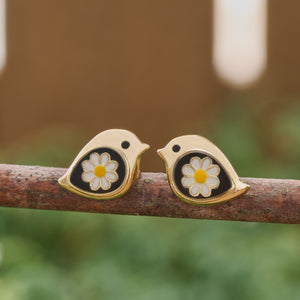 Gold Daisy Birdie Studs - Dainty