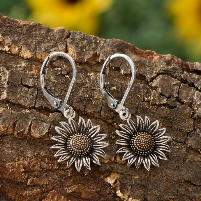 Leverback Vintage Sunflower Earrings - Gold Center