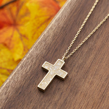 Load image into Gallery viewer, Gold Sterling Silver Mother of Pearl Cross Necklace