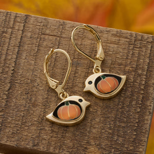Gold Leverback Pumpkin Birdie Earrings