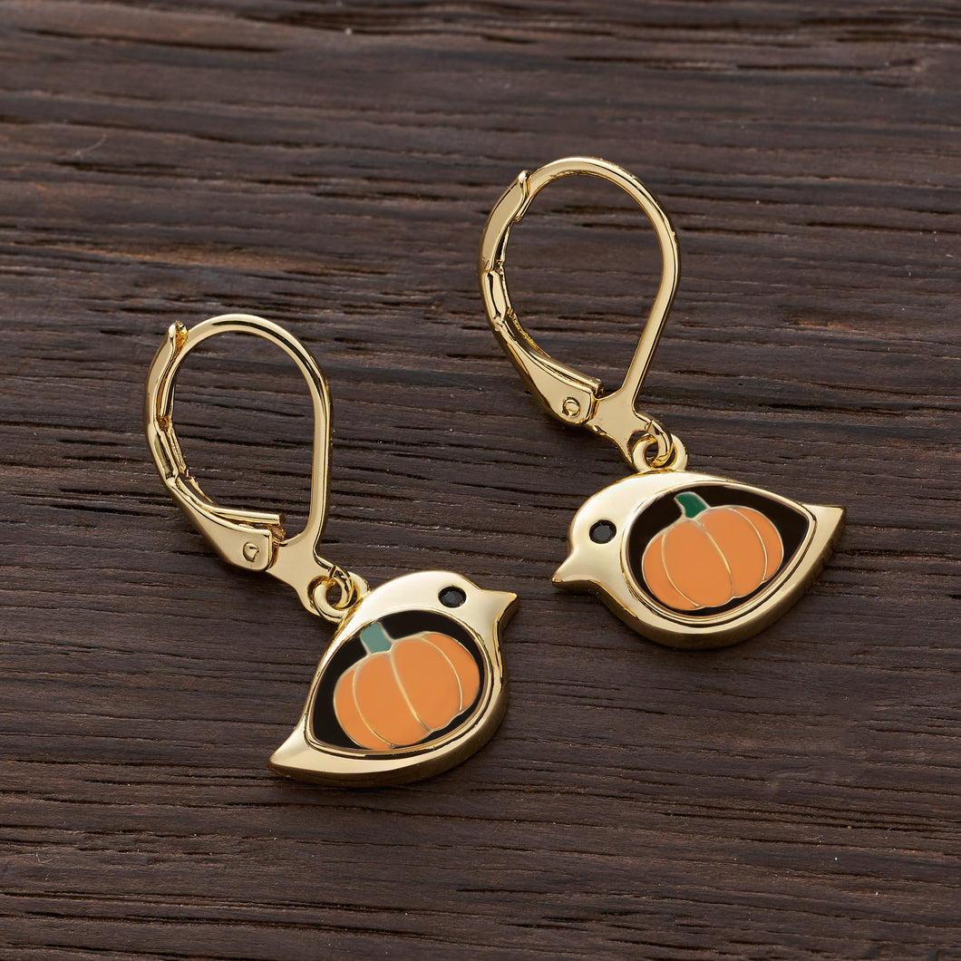 Gold Leverback Pumpkin Birdie Earrings