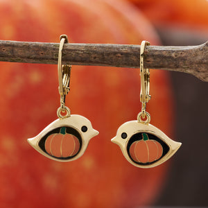 Gold Leverback Pumpkin Birdie Earrings