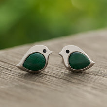 Load image into Gallery viewer, Sterling Silver Malachite Gemstone Birdie Studs