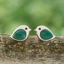 Load image into Gallery viewer, Sterling Silver Malachite Gemstone Birdie Studs