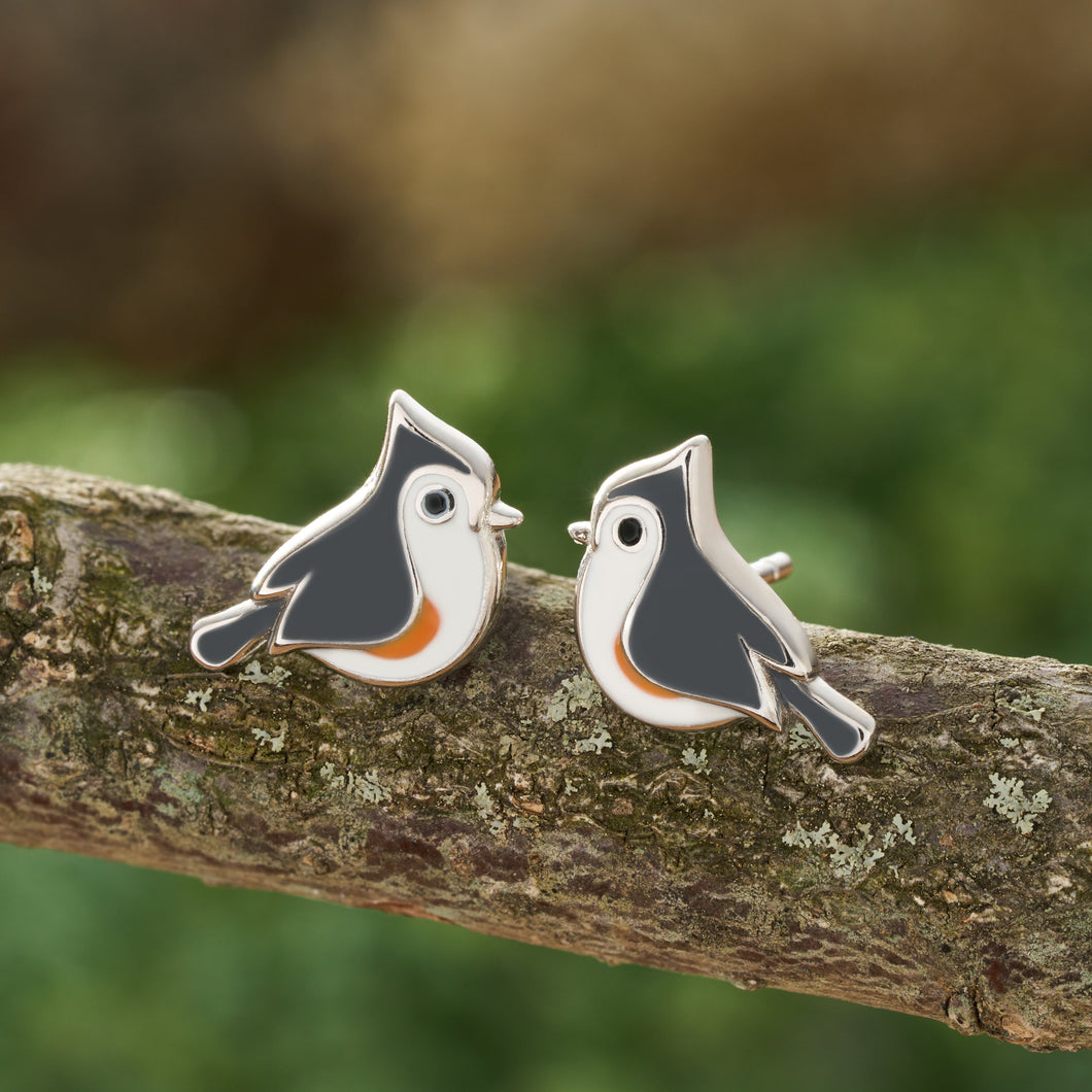 Sterling Silver Tufted Titmouse Studs