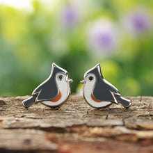 Load image into Gallery viewer, Sterling Silver Tufted Titmouse Studs