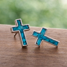 Load image into Gallery viewer, Sterling Silver Turquoise Cross Studs