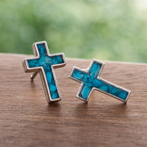 Sterling Silver Turquoise Cross Studs