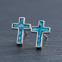 Load image into Gallery viewer, Sterling Silver Turquoise Cross Studs