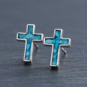 Sterling Silver Turquoise Cross Studs