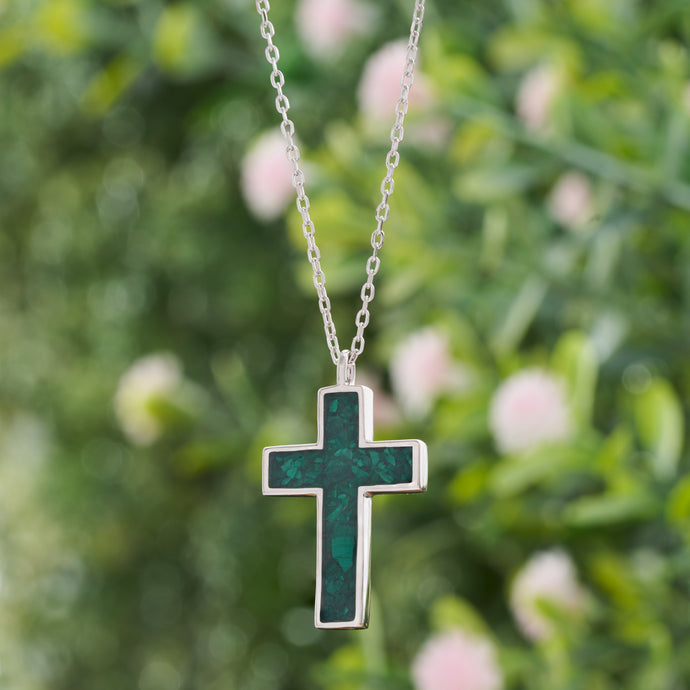 Sterling Silver Malachite Cross Necklace