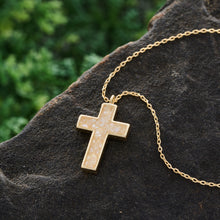 Load image into Gallery viewer, Gold Sterling Silver Mother of Pearl Cross Necklace