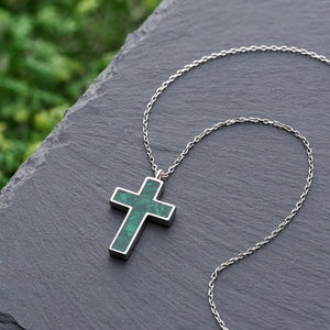 Sterling Silver Malachite Cross Necklace