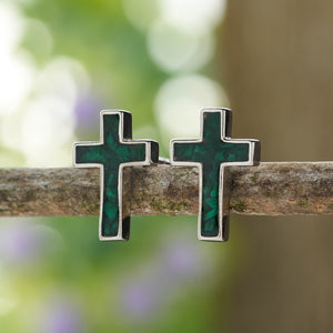 Sterling Silver Malachite Cross Studs