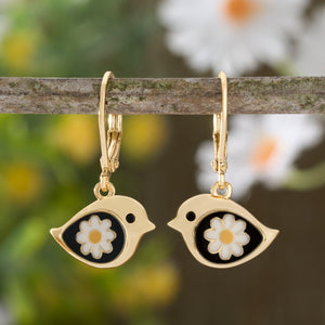 Leverback Gold Daisy Birdie Earrings