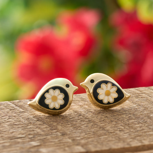 Gold Daisy Birdie Studs (Medium)