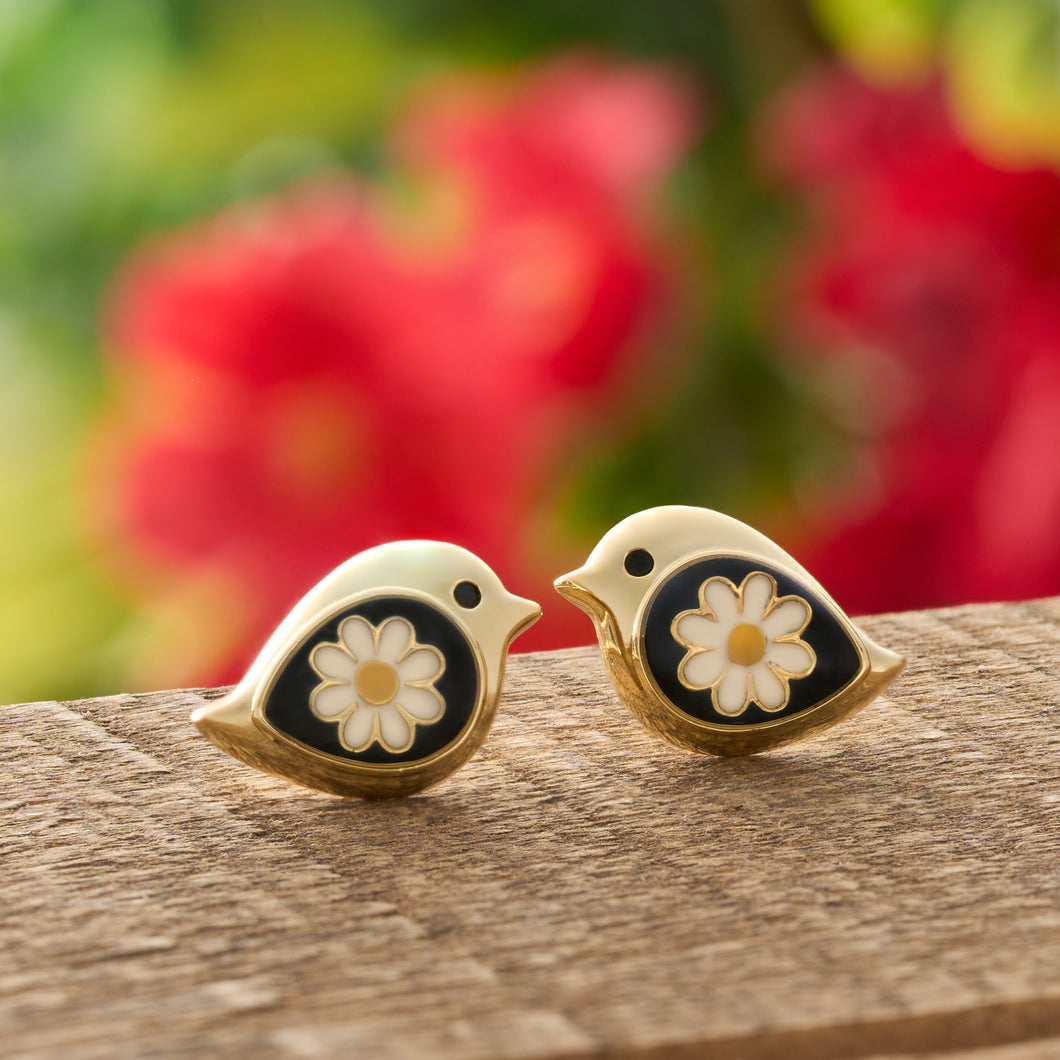 Gold Daisy Birdie Studs - Medium