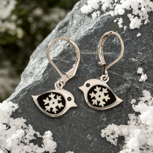 Leverback Snowflake Birdie Earrings