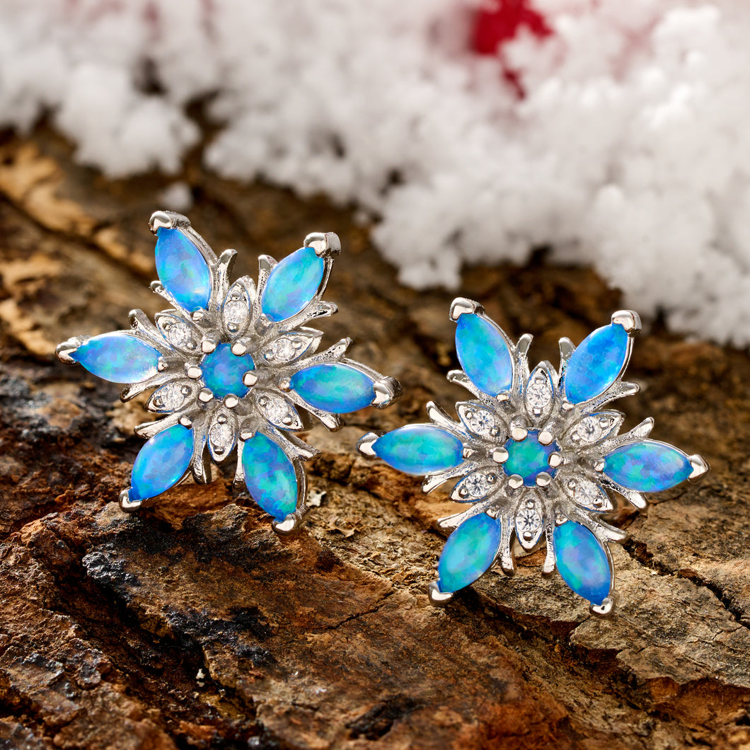 Blue Opal Snowflake Studs