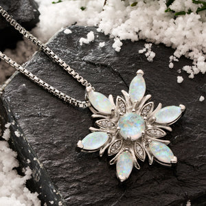 White Opal Snowflake Necklace