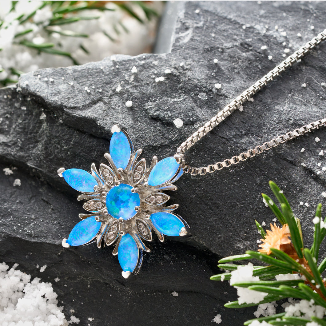 Blue Opal Snowflake Necklace